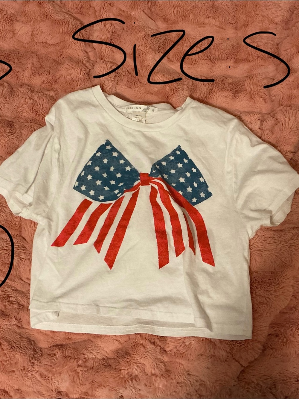 Altar'd State White Short Sleeve Tee with Red & Blue Star Bow